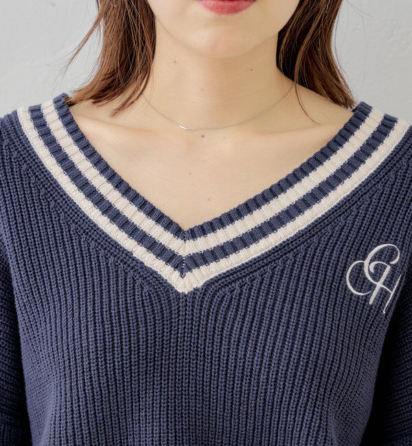  「ライン入りVルーズニット」|ニット・セーター|