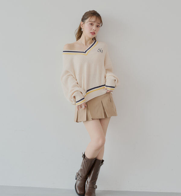  「ライン入りVルーズニット」|ニット・セーター|