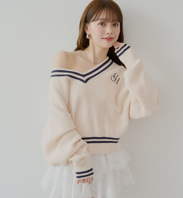  「ライン入りVルーズニット」|ニット・セーター|
