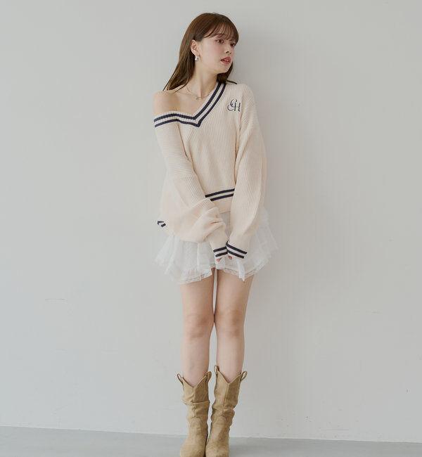  「ライン入りVルーズニット」|ニット・セーター|