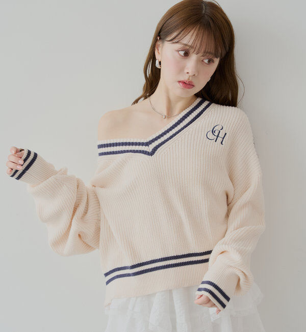  「ライン入りVルーズニット」|ニット・セーター|