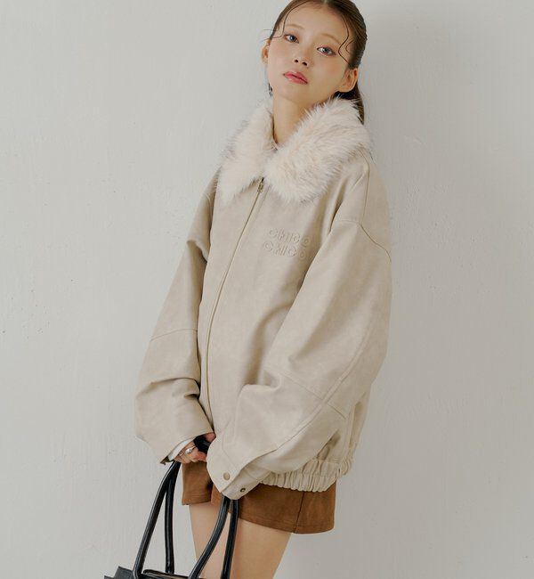 ファー取り外し可能】フェイクレザールーズジップブルゾン｜ルミネの