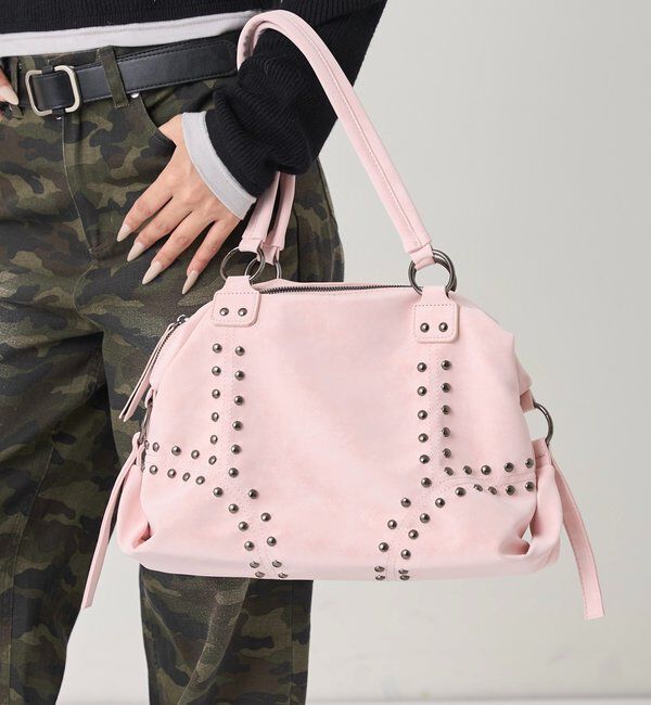  「STUDDED SHOULDER BAG/スタッズショルダーバッグ」|トートバッグ|ピンク