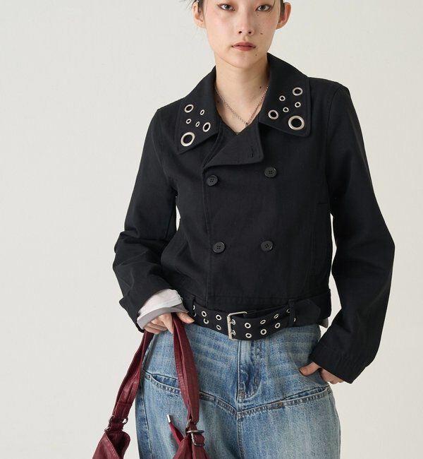  「SHORT EYELET PEA JACKET」|ブルゾン・スタジャン|ブラック