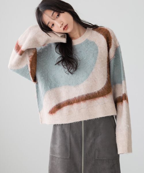 LOWRYS FARM「【前後着用可能】 ニュアンスガラニットプルオーバーＬＳ」|ニット・セーター|オフ