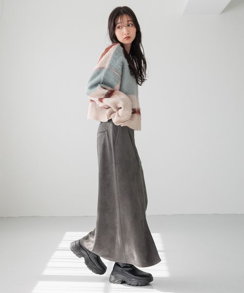 LOWRYS FARM「【前後着用可能】 ニュアンスガラニットプルオーバーＬＳ」|ニット・セーター|