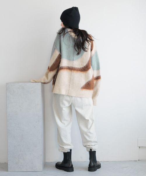 LOWRYS FARM「【前後着用可能】 ニュアンスガラニットプルオーバーＬＳ」|ニット・セーター|