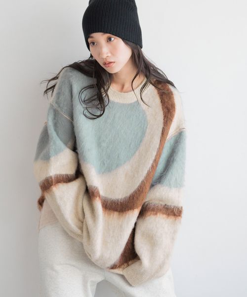 LOWRYS FARM「【前後着用可能】 ニュアンスガラニットプルオーバーＬＳ」|ニット・セーター|