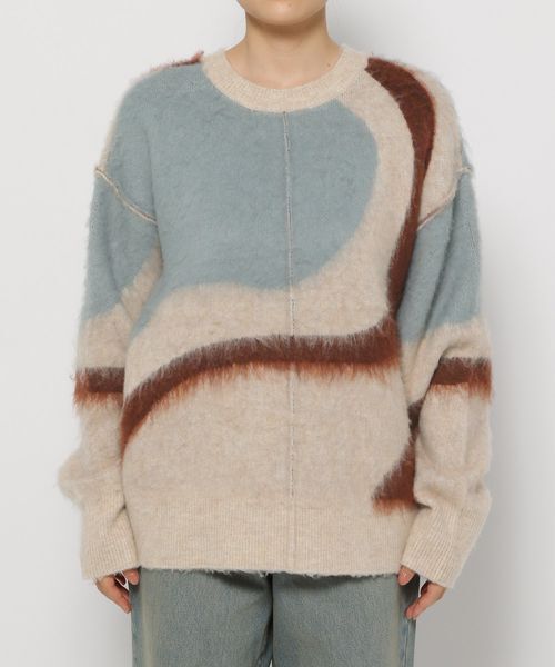 LOWRYS FARM「【前後着用可能】 ニュアンスガラニットプルオーバーＬＳ」|ニット・セーター|