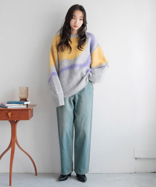 LOWRYS FARM「【前後着用可能】 ニュアンスガラニットプルオーバーＬＳ」|ニット・セーター|