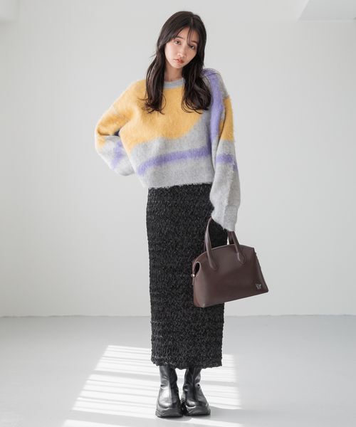 LOWRYS FARM「【前後着用可能】 ニュアンスガラニットプルオーバーＬＳ」|ニット・セーター|