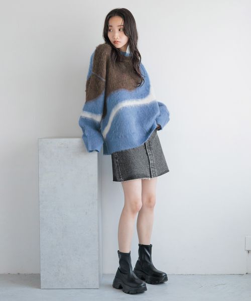 LOWRYS FARM「【前後着用可能】 ニュアンスガラニットプルオーバーＬＳ」|ニット・セーター|