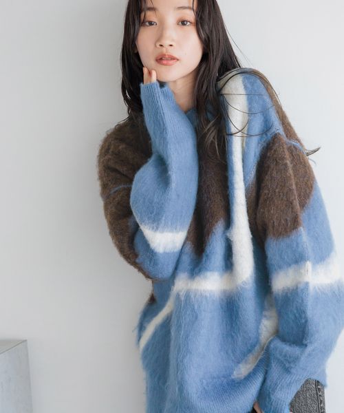 LOWRYS FARM「【前後着用可能】 ニュアンスガラニットプルオーバーＬＳ」|ニット・セーター|