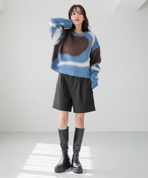 LOWRYS FARM「【前後着用可能】 ニュアンスガラニットプルオーバーＬＳ」|ニット・セーター|