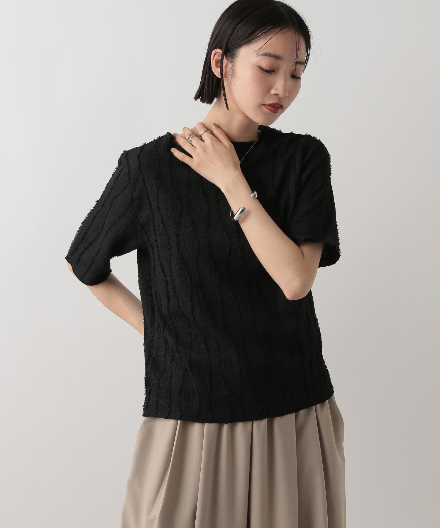 LOWRYS FARM「ジャガードフリンジ５Ｓ」|Tシャツ・カットソー|