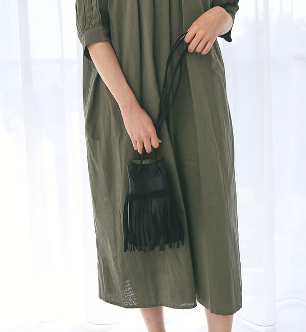 collex「【WEB限定】【BEAURE】カウレザー フリンジ巾着ショルダーバッグ」|ショルダー・メッセンジャー|ブラック