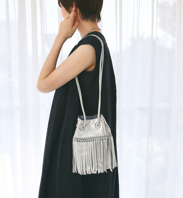 collex「【WEB限定】【BEAURE】カウレザー フリンジ巾着ショルダーバッグ」|ショルダー・メッセンジャー|シルバー