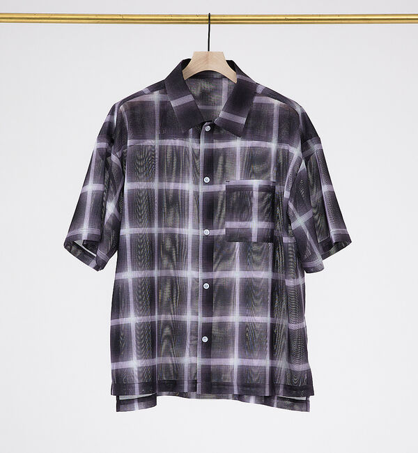 ABAHOUSE「【WEB限定】マイクロメッシュ オンブレチェック半袖シャツ/ユニセックス」|シャツ・ブラウス|パープル