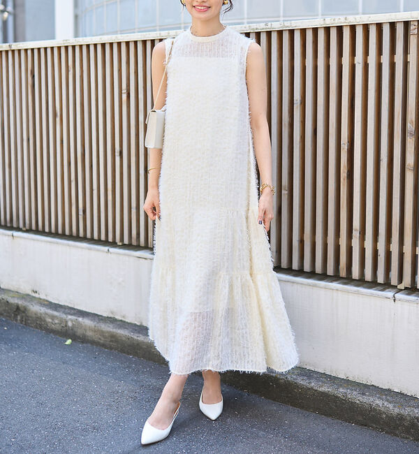 Rouge vif「フェザーノースリーブワンピース」|ワンピース|ホワイト