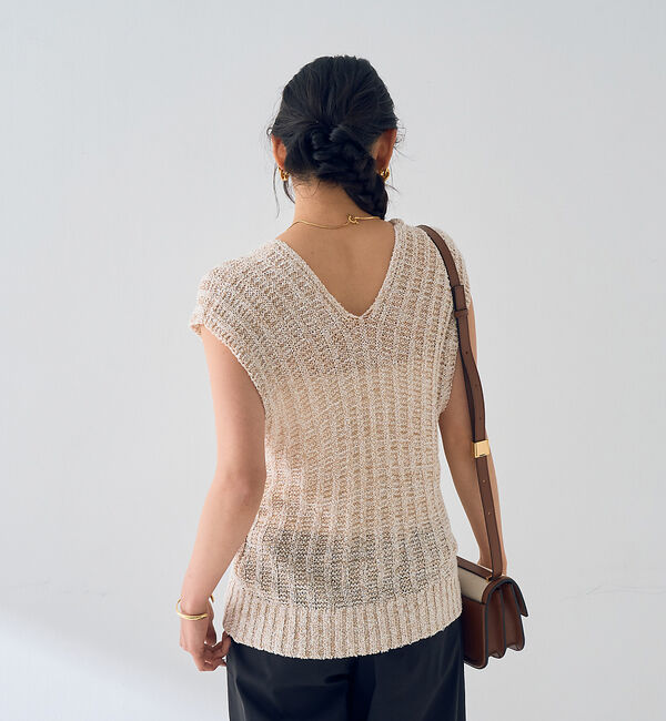 Rouge vif「麻混ニットレースアップベスト」|ニット・セーター|