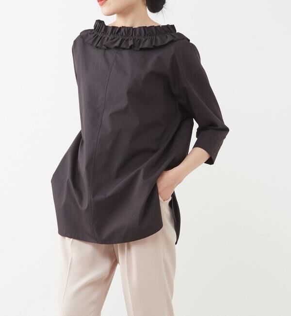 TIARA「バックボタンフリルブラウス」|シャツ・ブラウス|ブラック