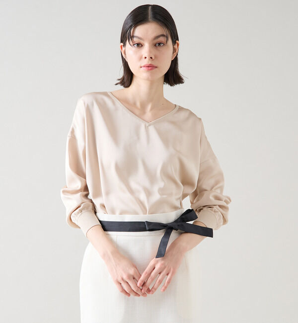 TIARA「リブトリミングトップス」|ニット・セーター|ベージュ