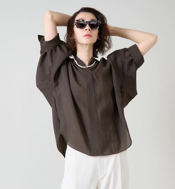 Liesse「スキッパーワイドドルマンブラウス」|シャツ・ブラウス|チャコール