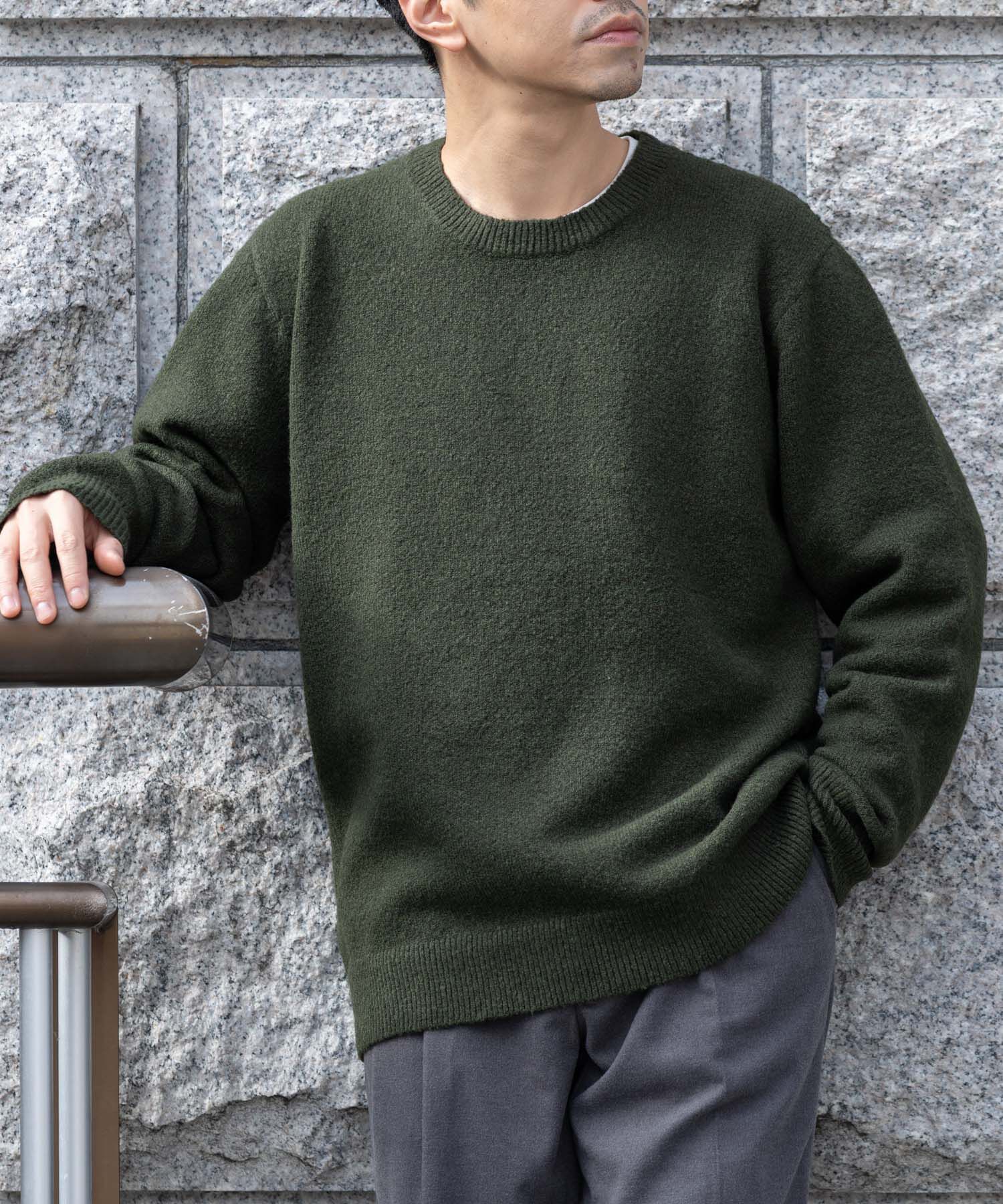 URBAN RESEARCH ROSSO「ブークレストレッチクルーニット」|ニット・セーター|カーキ