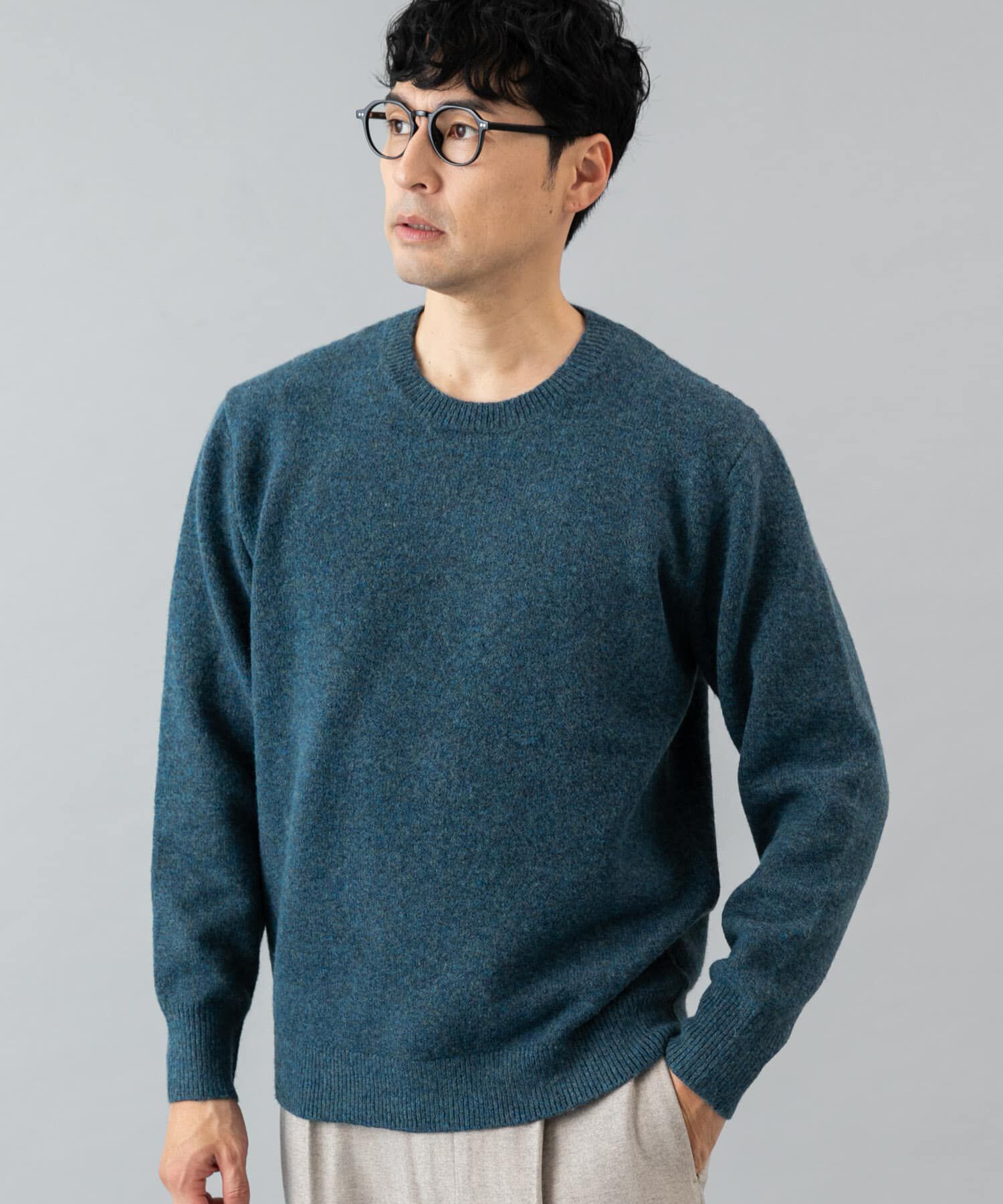 URBAN RESEARCH ROSSO「ブークレストレッチクルーニット」|ニット・セーター|ブルー