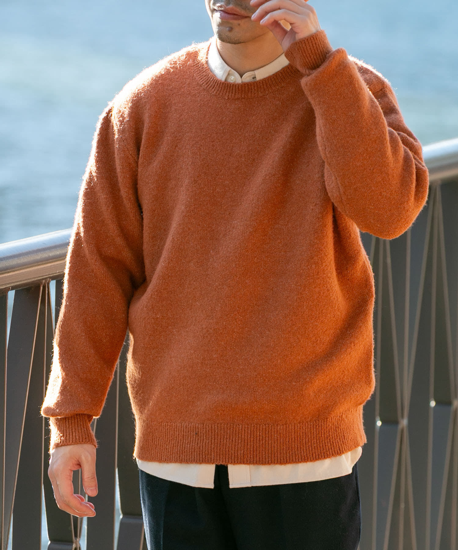 URBAN RESEARCH ROSSO「ブークレストレッチクルーニット」|ニット・セーター|オレンジ