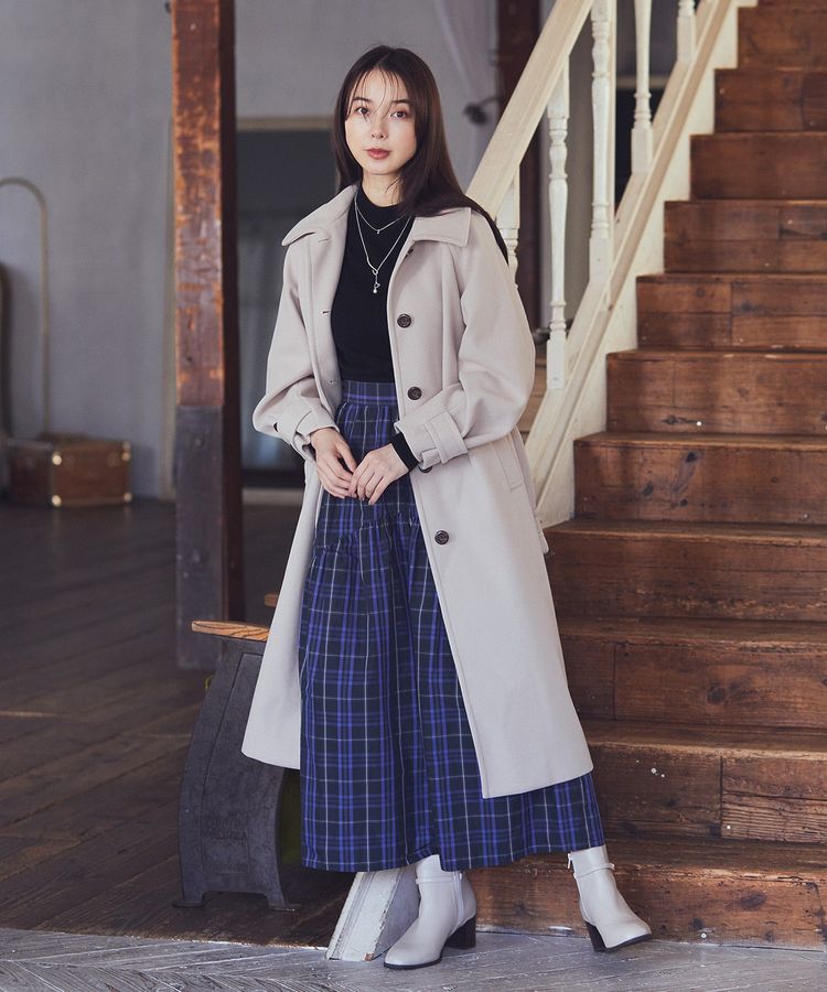 earth music&ecology「メモリータフタチェックスカート」|フレア|