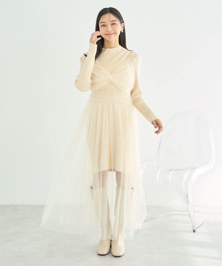 earth music&ecology「ねじりチュールキャミワンピース」|ワンピース|White