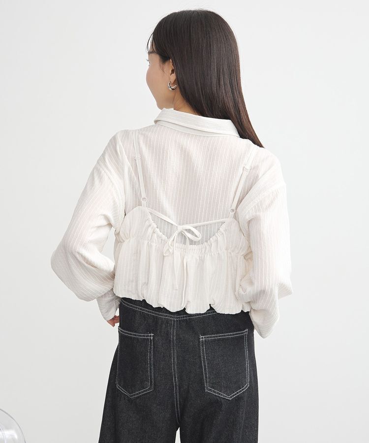 earth music&ecology「SET2点起毛ストライプシャツ+バルーンビスチェ」|シャツ・ブラウス|