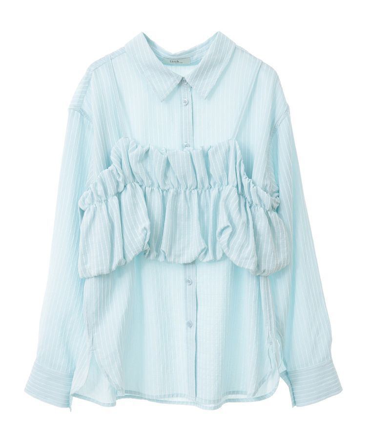 earth music&ecology「SET2点起毛ストライプシャツ+バルーンビスチェ」|シャツ・ブラウス|