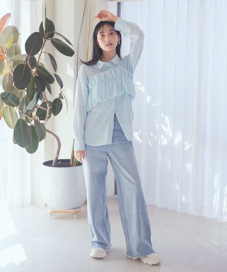 earth music&ecology「SET2点起毛ストライプシャツ+バルーンビスチェ」|シャツ・ブラウス|