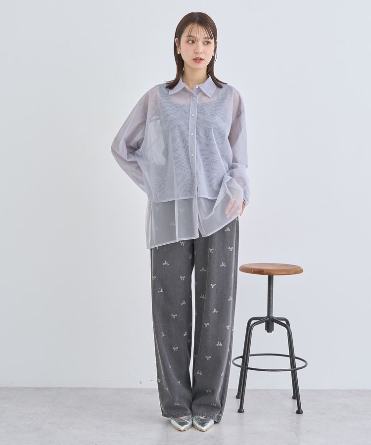 earth music&ecology「リボンプリントデニムパンツ」|デニム|