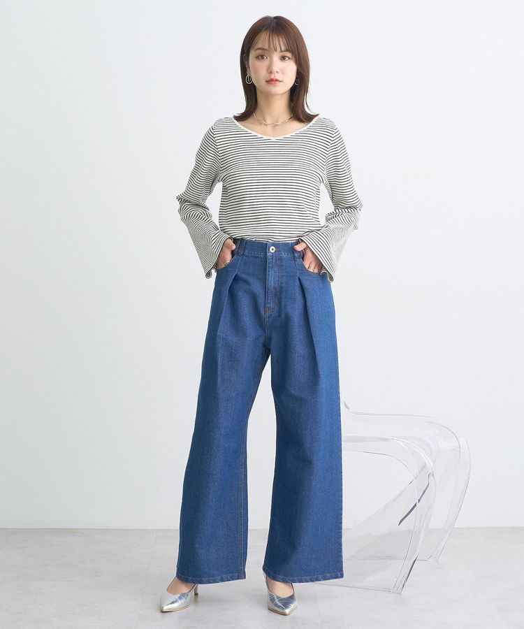 earth music&ecology「ラメデニム タックパンツ」|デニム|