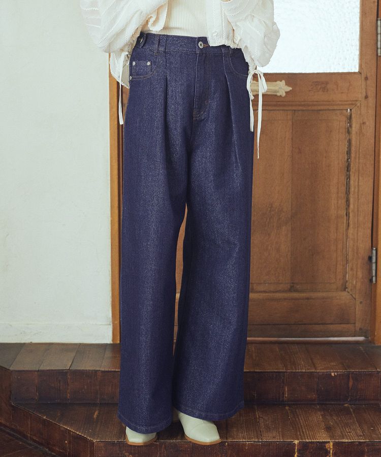 earth music&ecology「ラメデニム タックパンツ」|デニム|