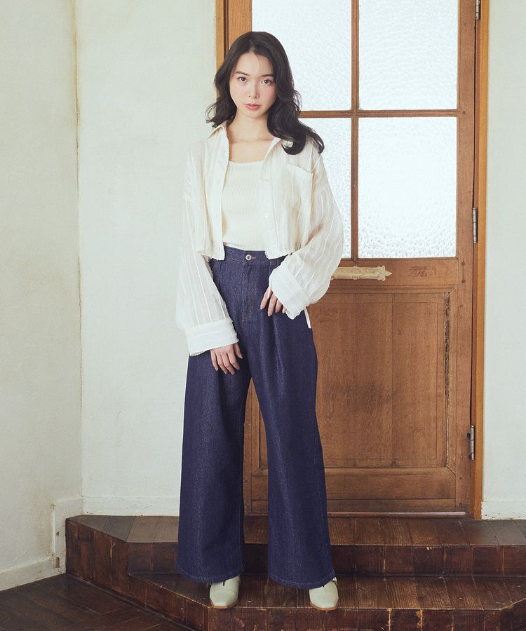 earth music&ecology「ラメデニム タックパンツ」|デニム|