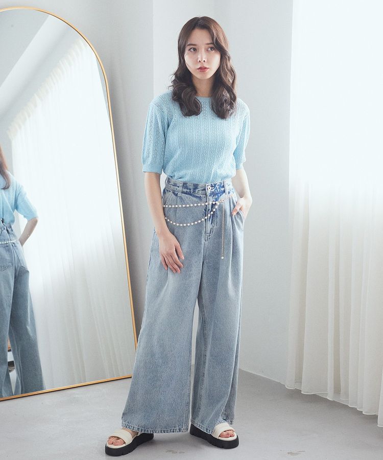 earth music&ecology「ワンポイントロゴ刺繍デニムパンツ」|デニム|