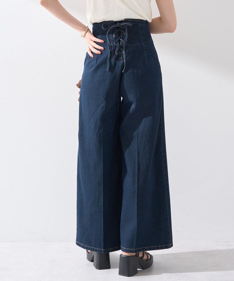 earth music&ecology「フロントZIPバックレースアップデニム」|デニム|Indigo