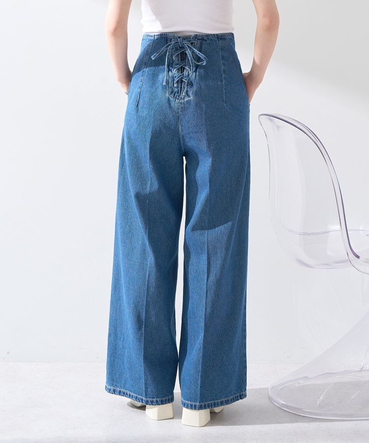 earth music&ecology「フロントZIPバックレースアップデニム」|デニム|Medium Indigo