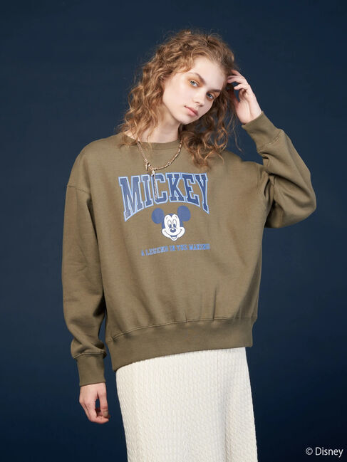  「カレッジロゴ風裏起毛プルオーバー/Mickey」|Tシャツ・カットソー|カーキ