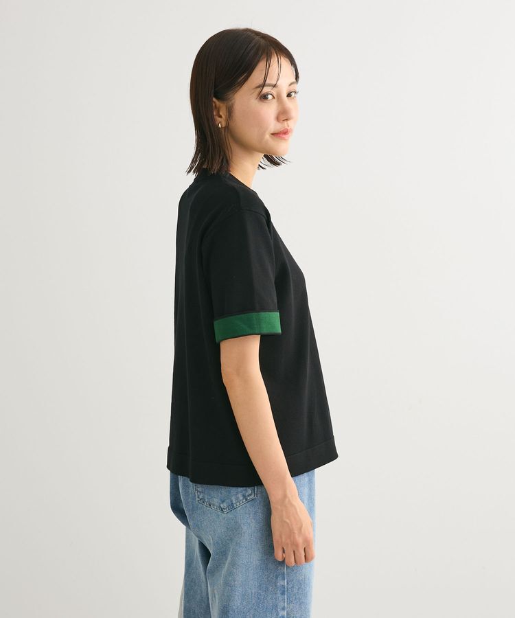 Green Parks「袖裏配色5分袖ニットプルオーバー」|ニット・セーター|