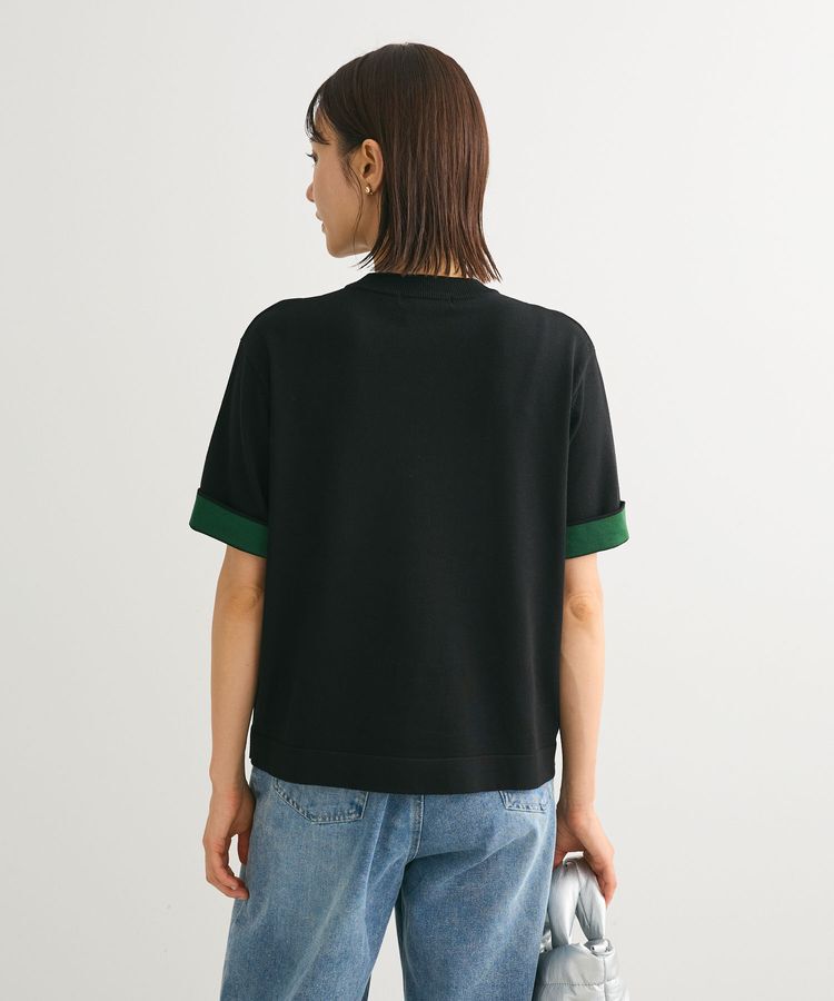 Green Parks「袖裏配色5分袖ニットプルオーバー」|ニット・セーター|