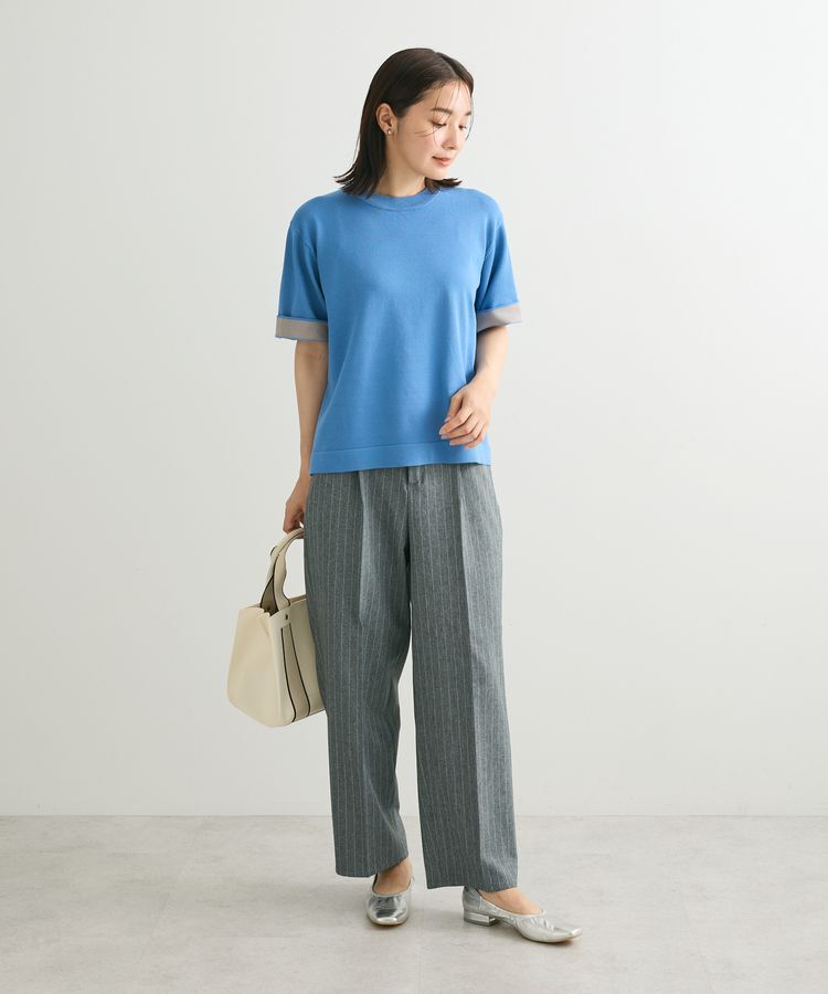 Green Parks「袖裏配色5分袖ニットプルオーバー」|ニット・セーター|