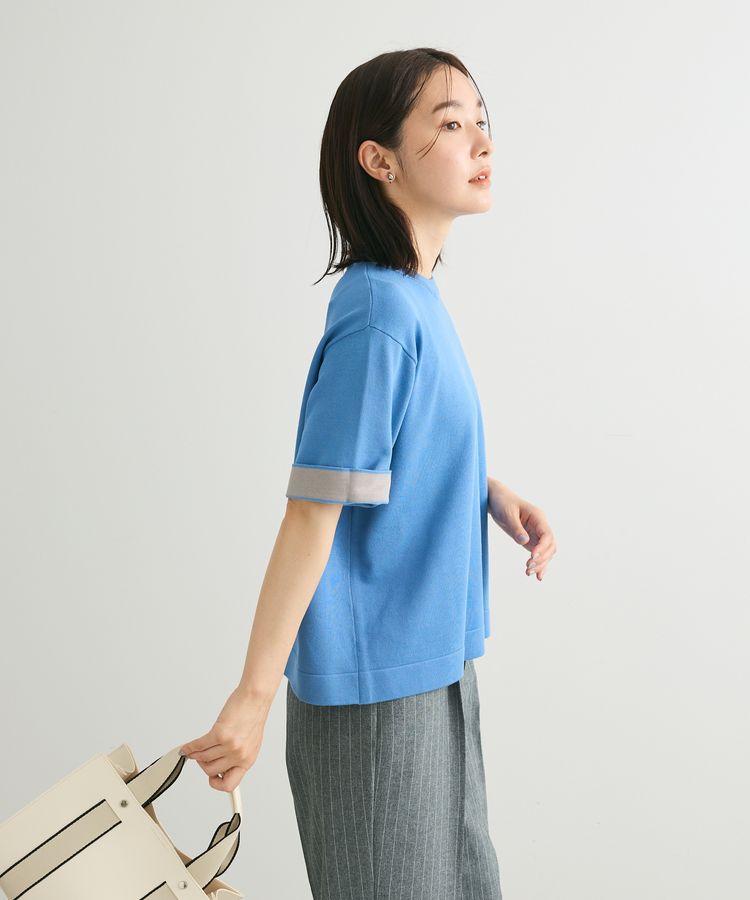 Green Parks「袖裏配色5分袖ニットプルオーバー」|ニット・セーター|