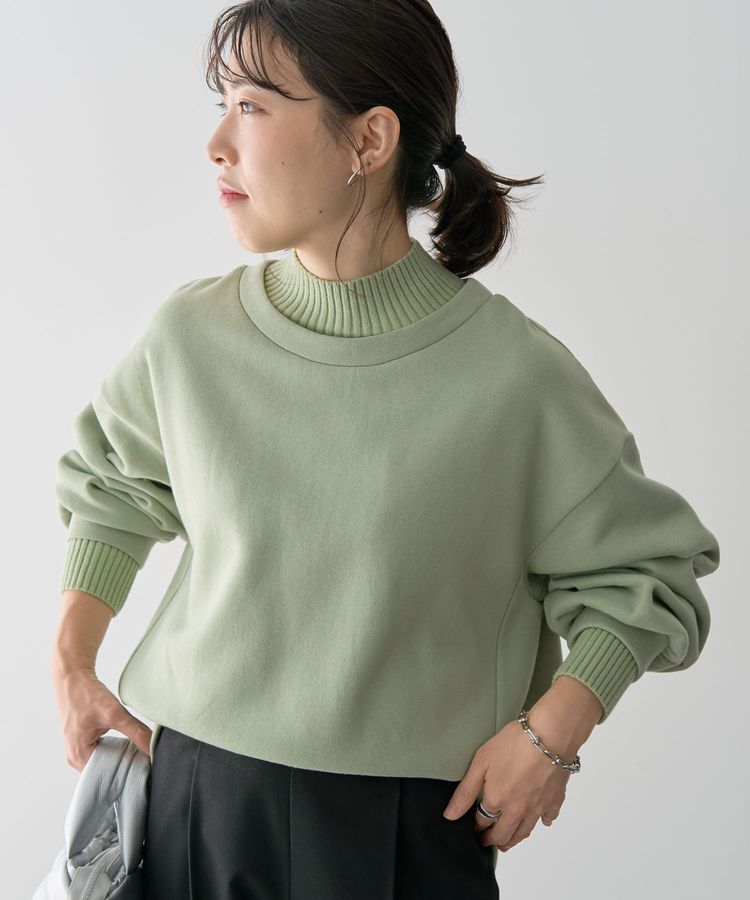 Green Parks「配色リブニットドッキング裏起毛プルオーバー」|スウェット・ジャージ|