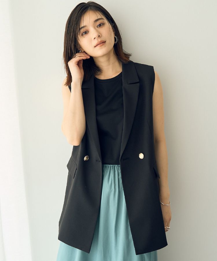 YECCA VECCA「金釦テーラードジレジャケット」|ベスト・ジレ|Black