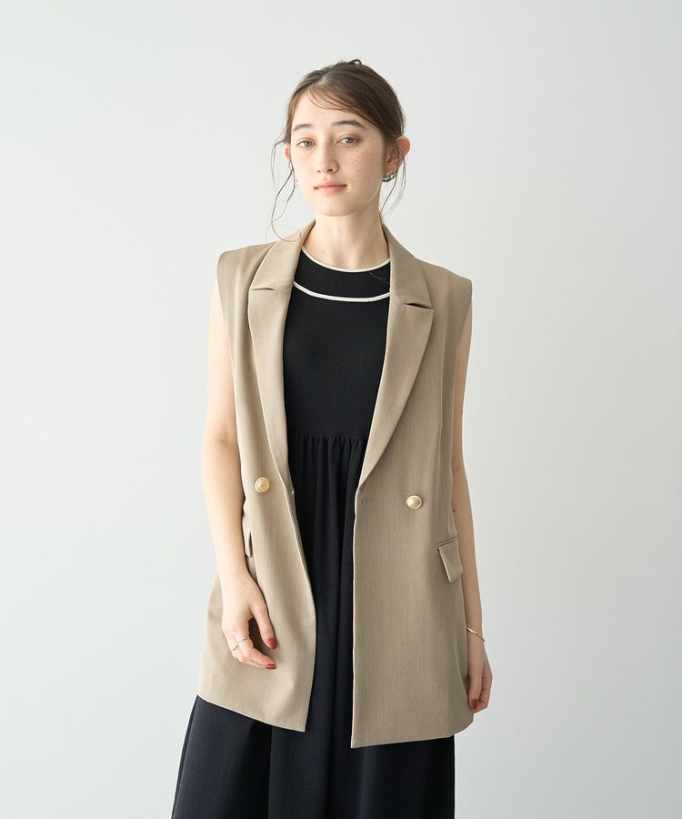 YECCA VECCA「金釦テーラードジレジャケット」|ベスト・ジレ|Beige